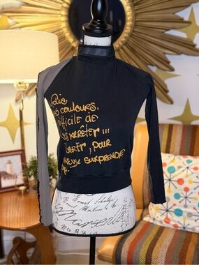Vintage Y2K Cop.Copine Black Versatile Neck Long Sleeve Tee with Gold Accent